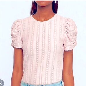 Express Light Blush Pink Textured Puff Short‎ Sleeve Blouse Eyelet Feminine